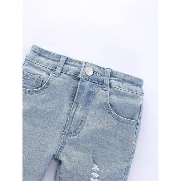 NEW SHEIN Toddler Boys Ripped Denim Shorts Size 1-2Y‎ Color Light Wash - Picture 3 of 9